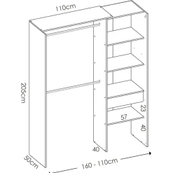 Cabina armadio 160x205h cm allungabile moderno aperto con tenda bianco Gover