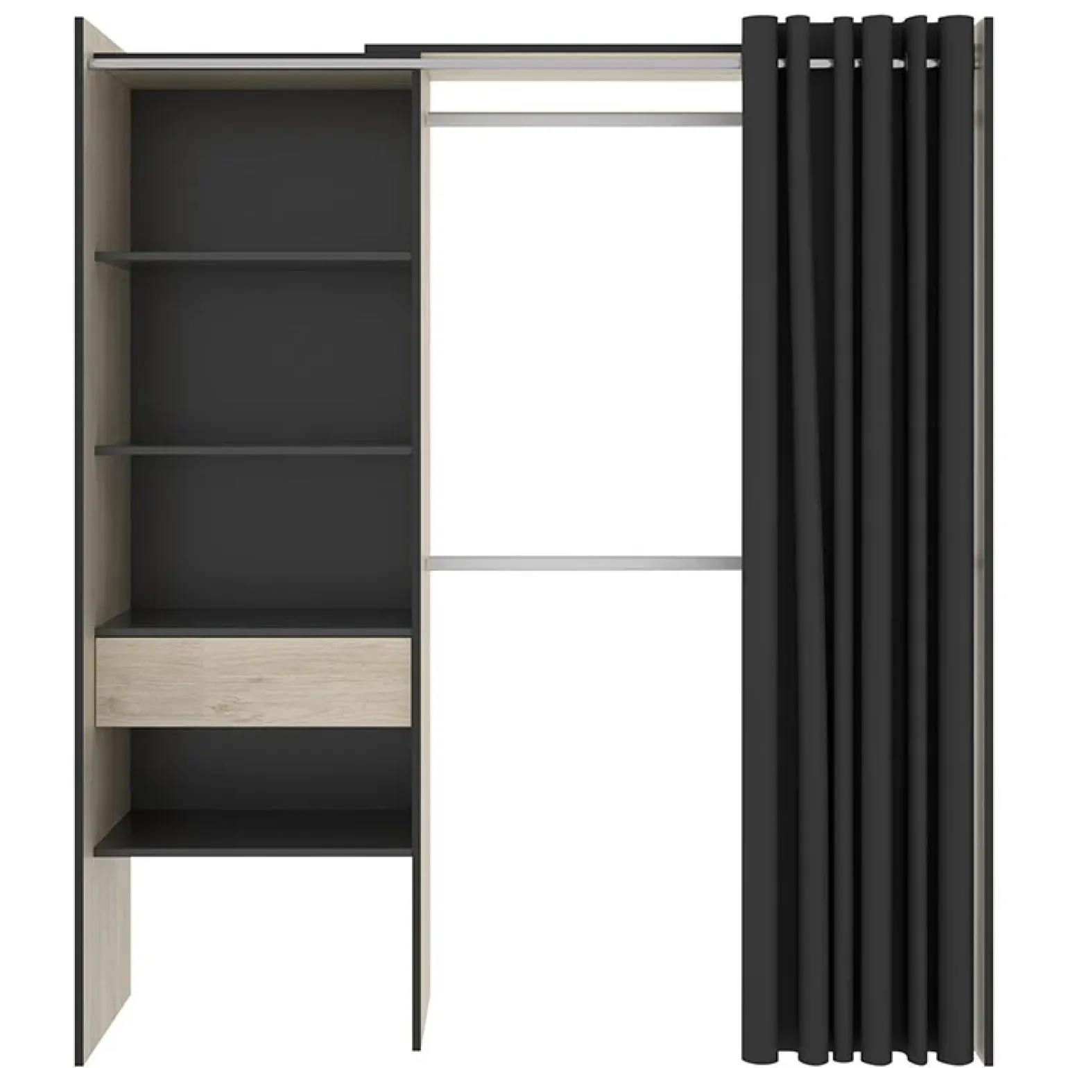 Cabina armadio 160x205h cm allungabile moderno con tenda rovere grafite Gover