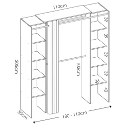 Cabina armadio 180x205h cm allungabile moderno aperto con tenda bianco Simpli