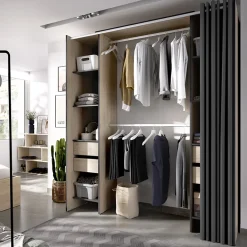 Cabina armadio 179x205h cm con cassetti moderno aperto rovere e grafite Loder
