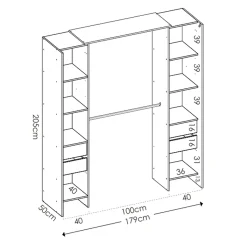 Cabina armadio 179x205h cm con cassetti moderno aperto rovere e grafite Loder