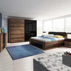 Camera completa con letto matrimoniale 160x200cm rovere scuro nero lucido Cortina Gihome®