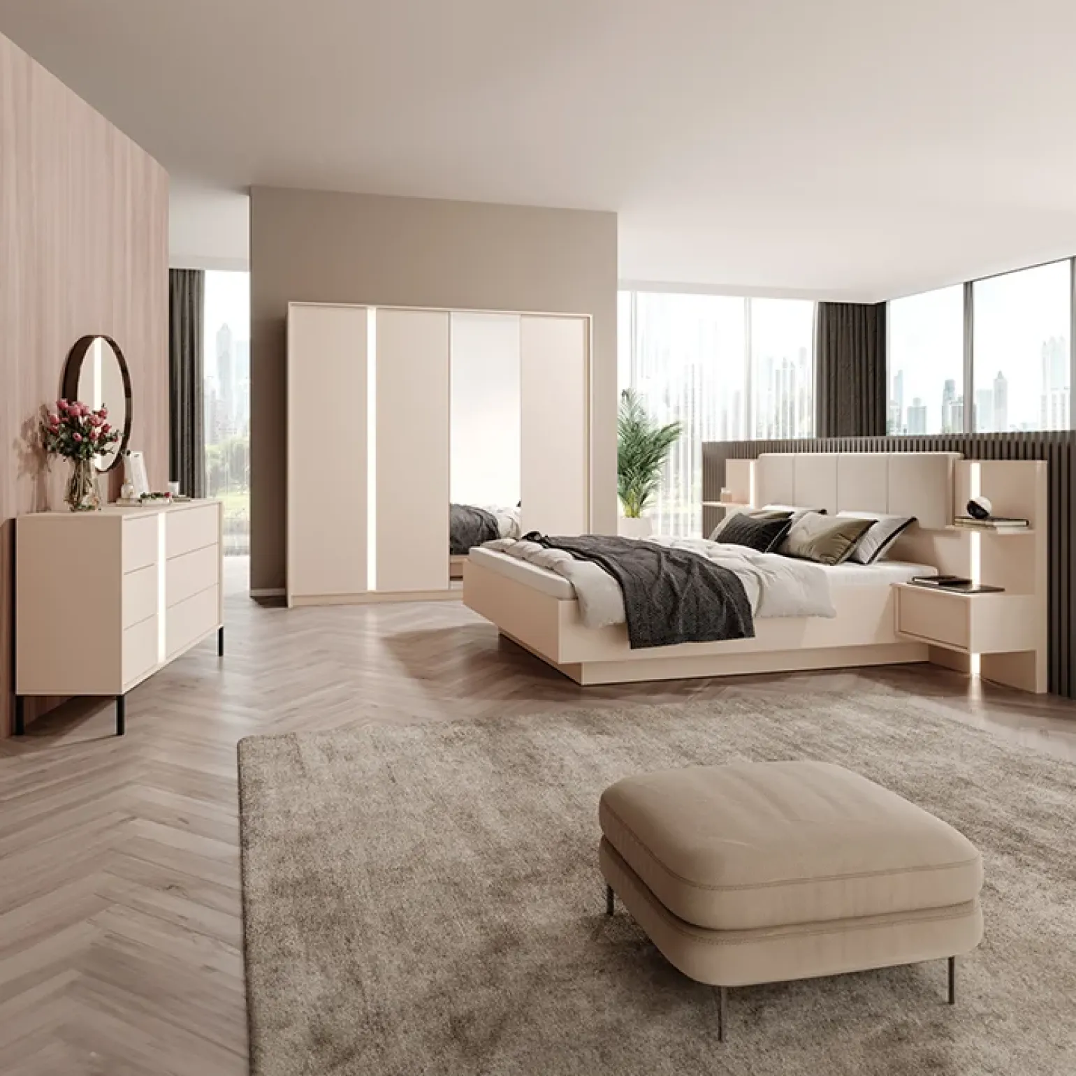 Camera da letto completa matrimoniale moderna beige Jolly