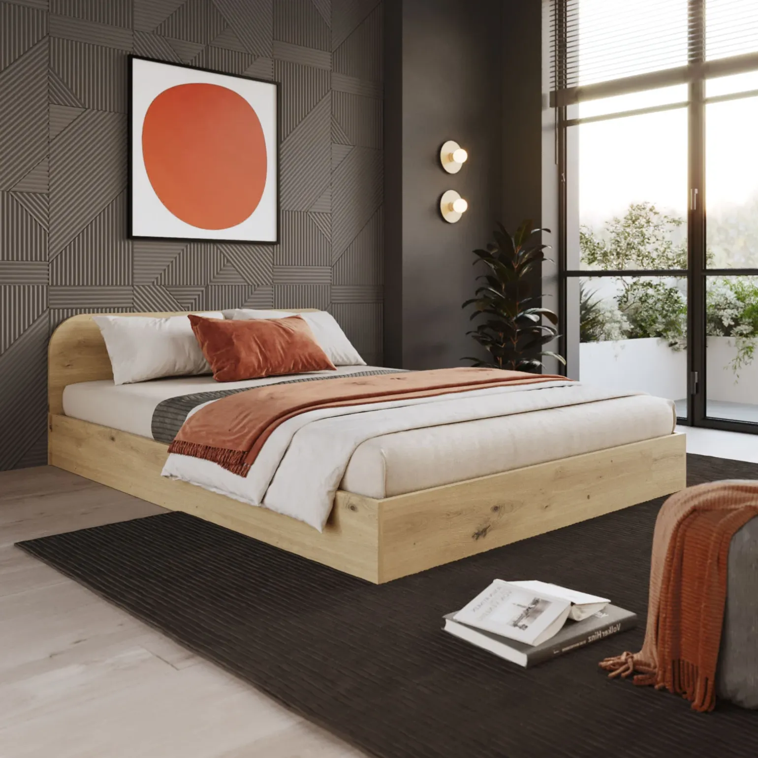 Camera da letto completa alla francese con armadio e comodini rovere rustico Carrisi