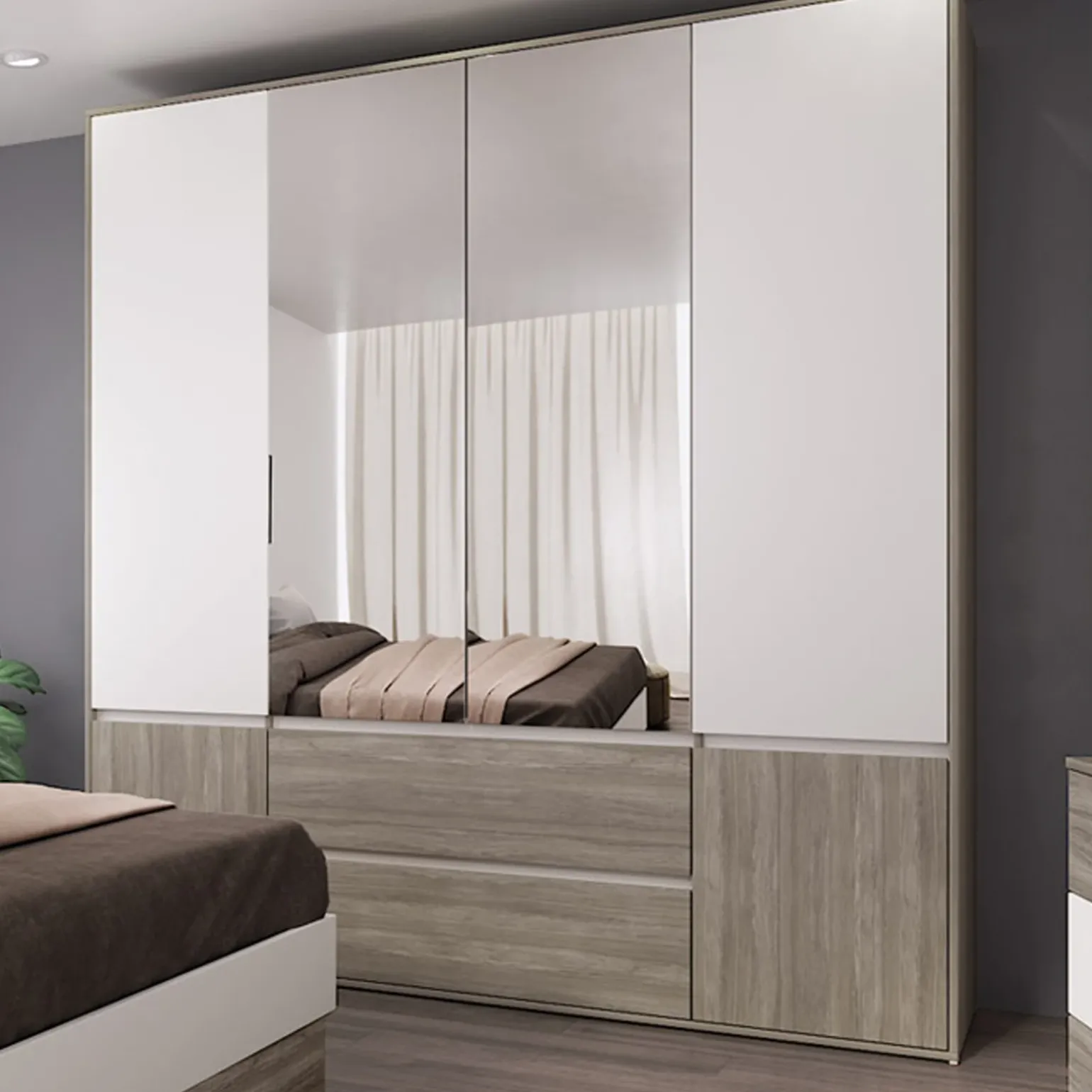 Camera da letto completa matrimoniale con LED rovere scuro bianco opaco Garonna