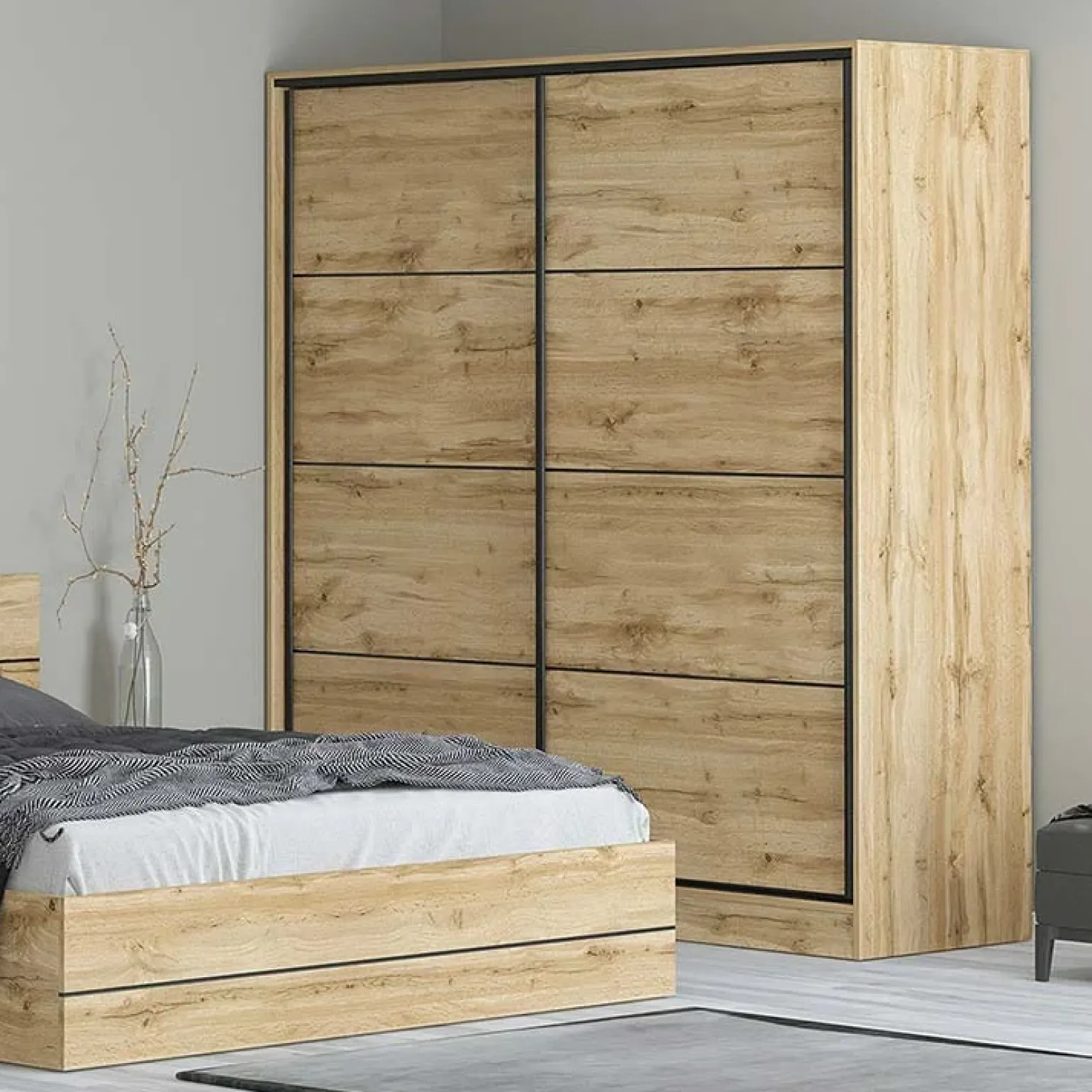 Camera da letto completa matrimoniale moderna quercia Tamika