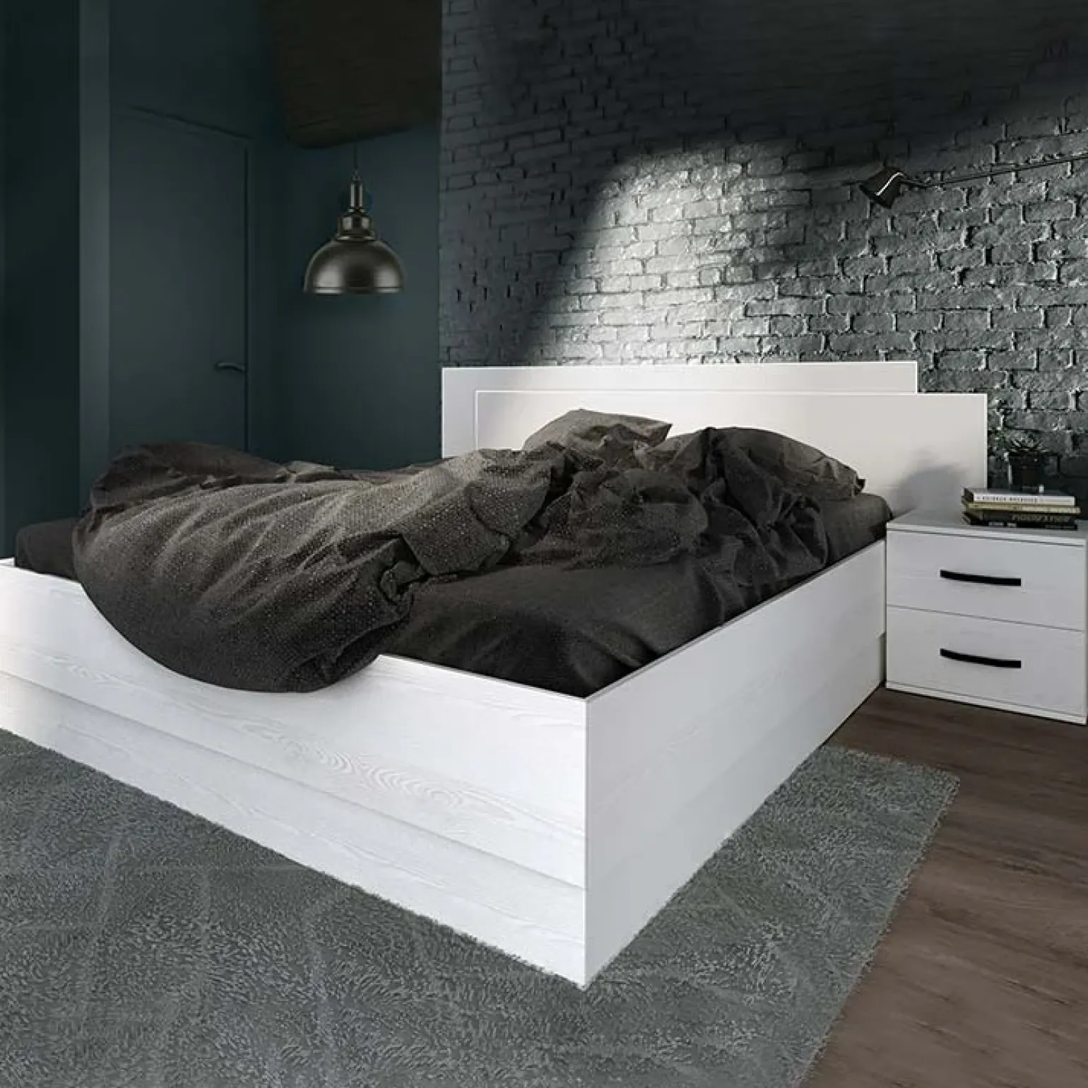 Camera da letto moderna completa matrimoniale pino bianco Angara