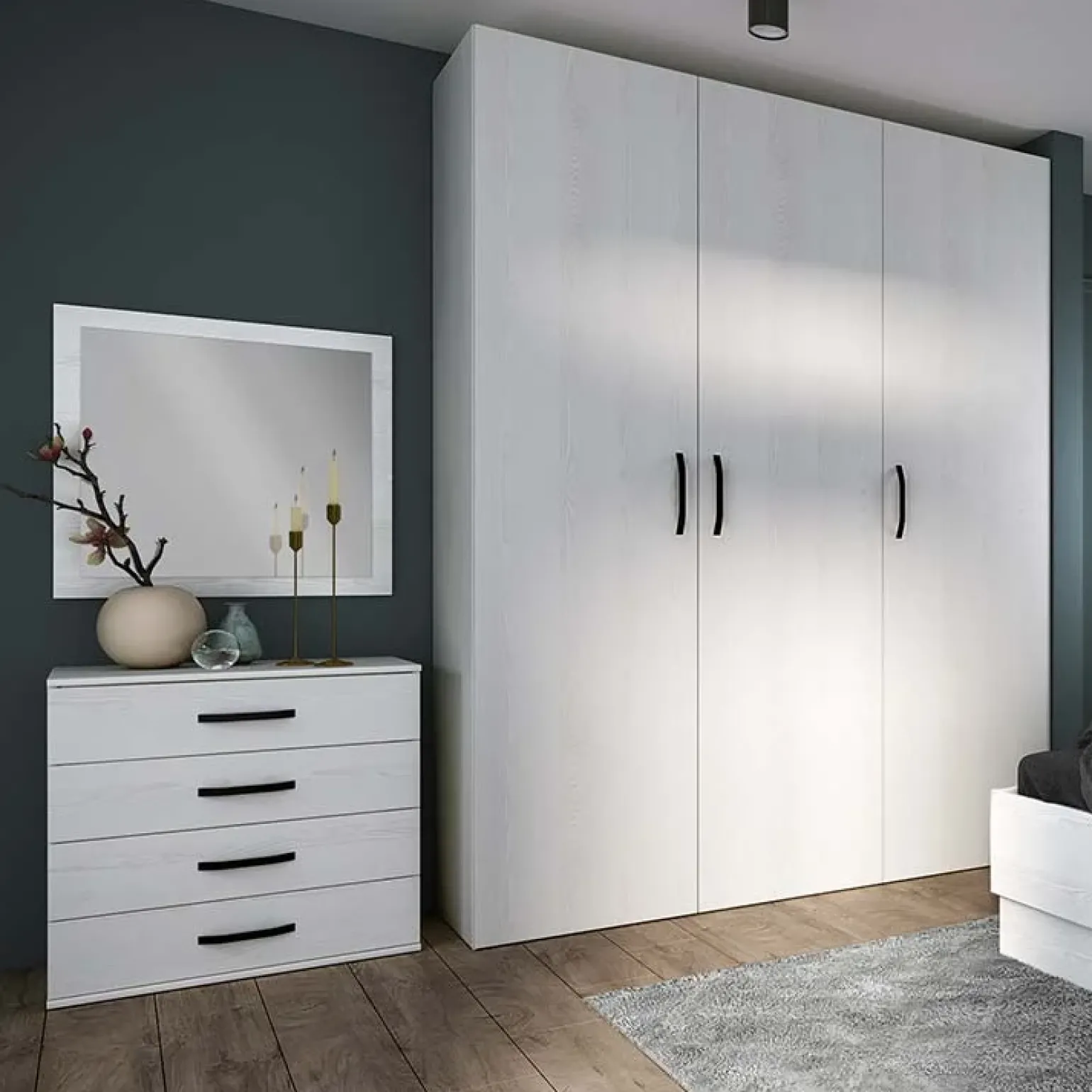 Camera da letto moderna completa matrimoniale pino bianco Angara