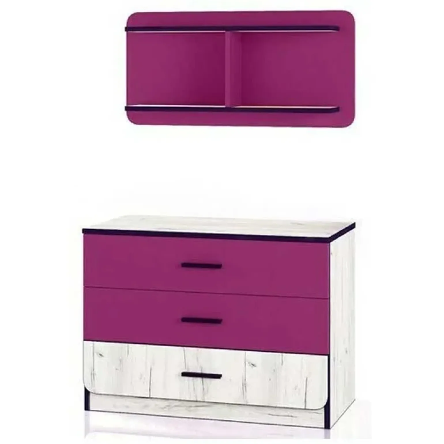 Cameretta 1 letto contenitore completa bambini pino bianco fucsia Ford