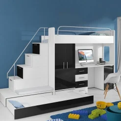 Cameretta bambini completa 2 letti singoli bianco nero Diego Gihome®