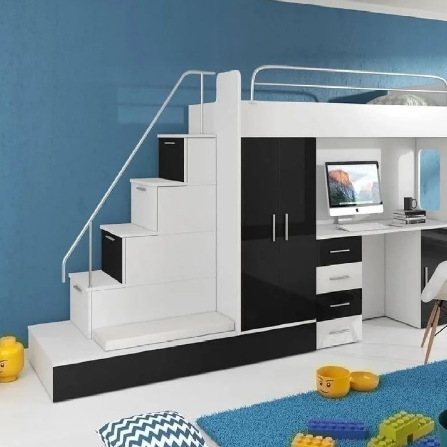 Cameretta bambini completa 2 letti singoli bianco nero Diego Gihome®