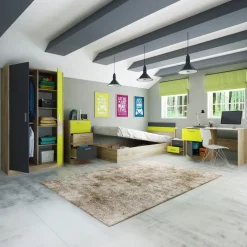 Cameretta bambini rovere verde mela grafite armadio letto comodino cassettiera scrivania Cooper
