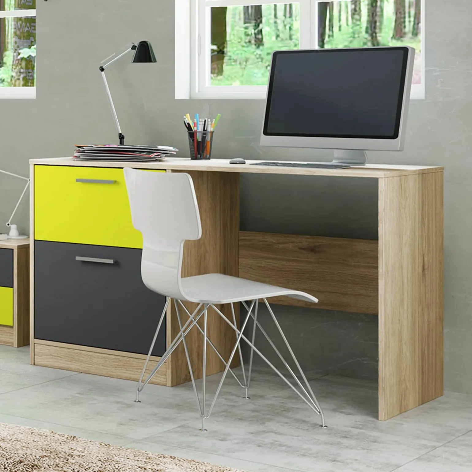 Cameretta bambini rovere verde mela grafite armadio letto comodino cassettiera scrivania Cooper