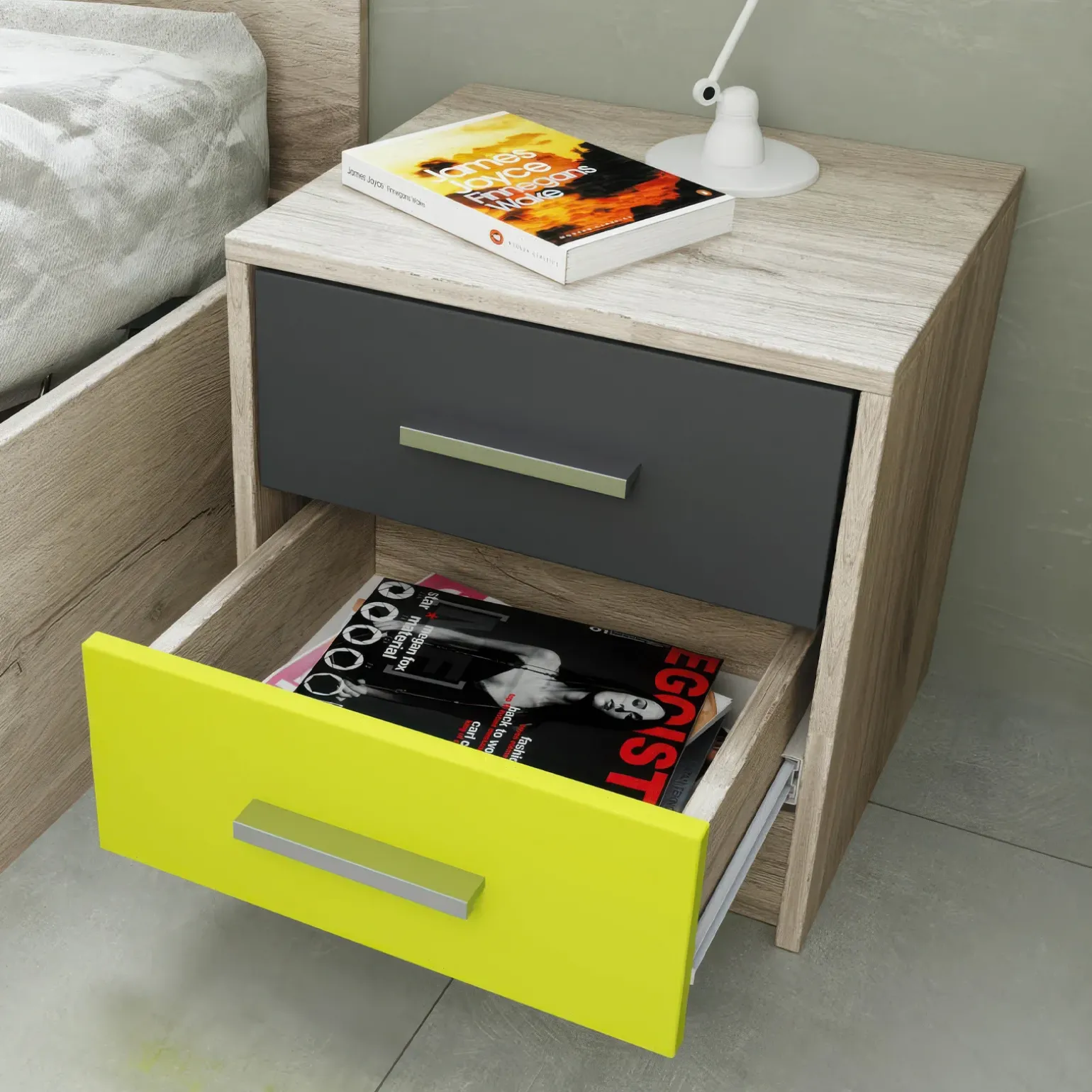 Cameretta bambini rovere verde mela grafite armadio letto comodino cassettiera scrivania Cooper