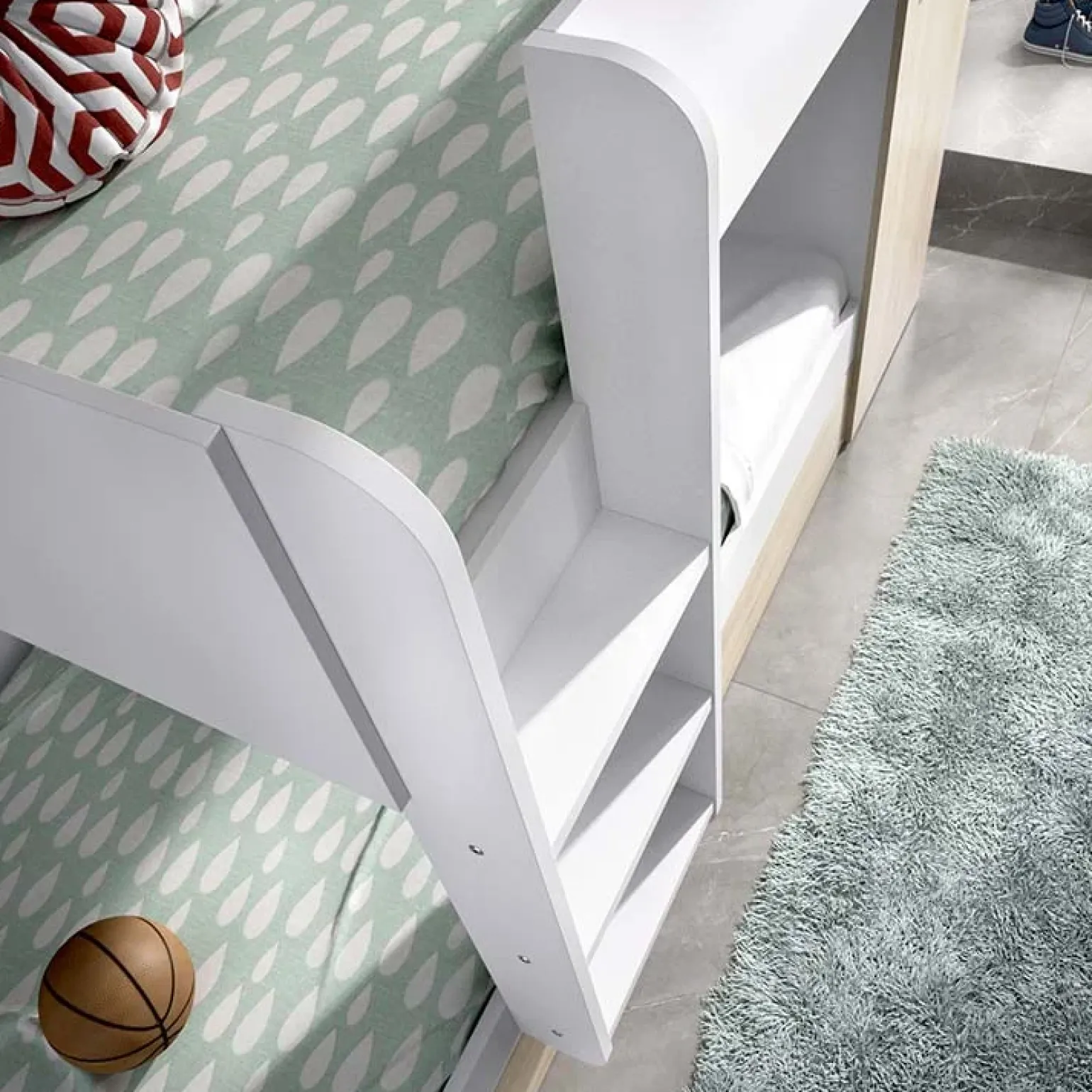 Cameretta bambini 244x150cm 3 letti soppalco reversibile rovere bianco Damian