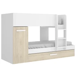 Cameretta bambini 244x150cm 3 letti soppalco reversibile rovere bianco Damian