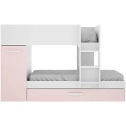 Cameretta bambini 244x150cm 3 letti soppalco reversibile bianco rosa Damian