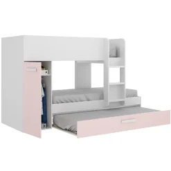 Cameretta bambini 244x150cm 3 letti soppalco reversibile bianco rosa Damian