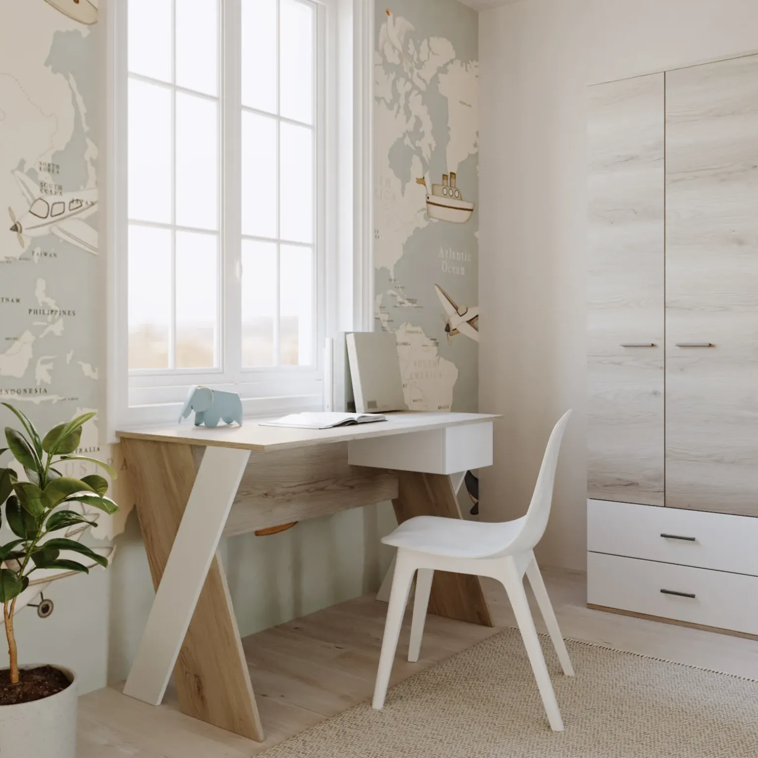 Cameretta completa bambini 1 letto singolo rovere bianco Francesco Gihome®