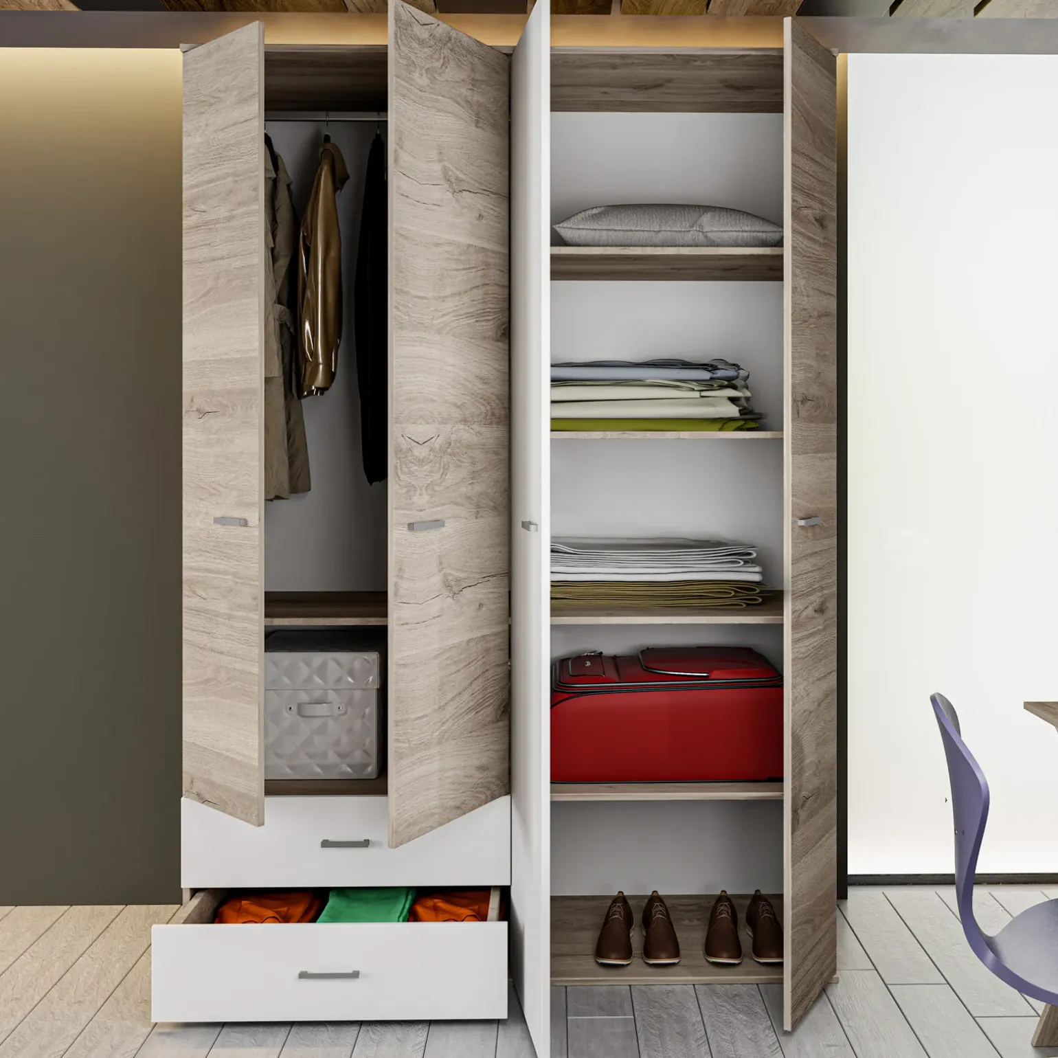 Cameretta completa bambini 1 letto singolo rovere bianco Francesco Gihome®