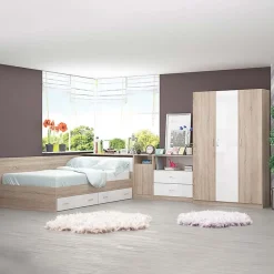 Cameretta completa con letto una piazza e mezza, comò e armadio 3 ante rovere bianco Cesare