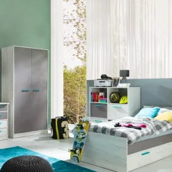 Cameretta completa con letto singolo pino bianco grigio blu Maya Gihome®