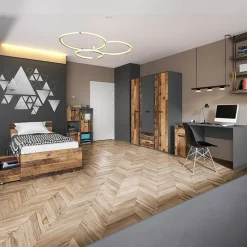 Cameretta completa singola grafite rovere rustico Fada