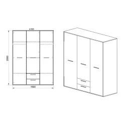 Cameretta completa singola grafite rovere rustico Fada