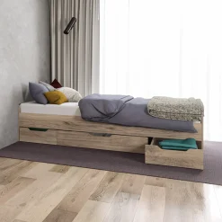 Cameretta per bambini completa 1 letto con cassettoni rovere grigio Kabala