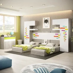 Cameretta per bambini completa 2 letti rovere bianco verde Serena Gihome®