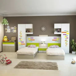 Cameretta per bambini completa 2 letti rovere bianco verde Serena Gihome®