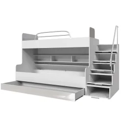Cameretta 254x120cm 2 letti a soppalco bianco grigio lucido Enrico Gihome®
