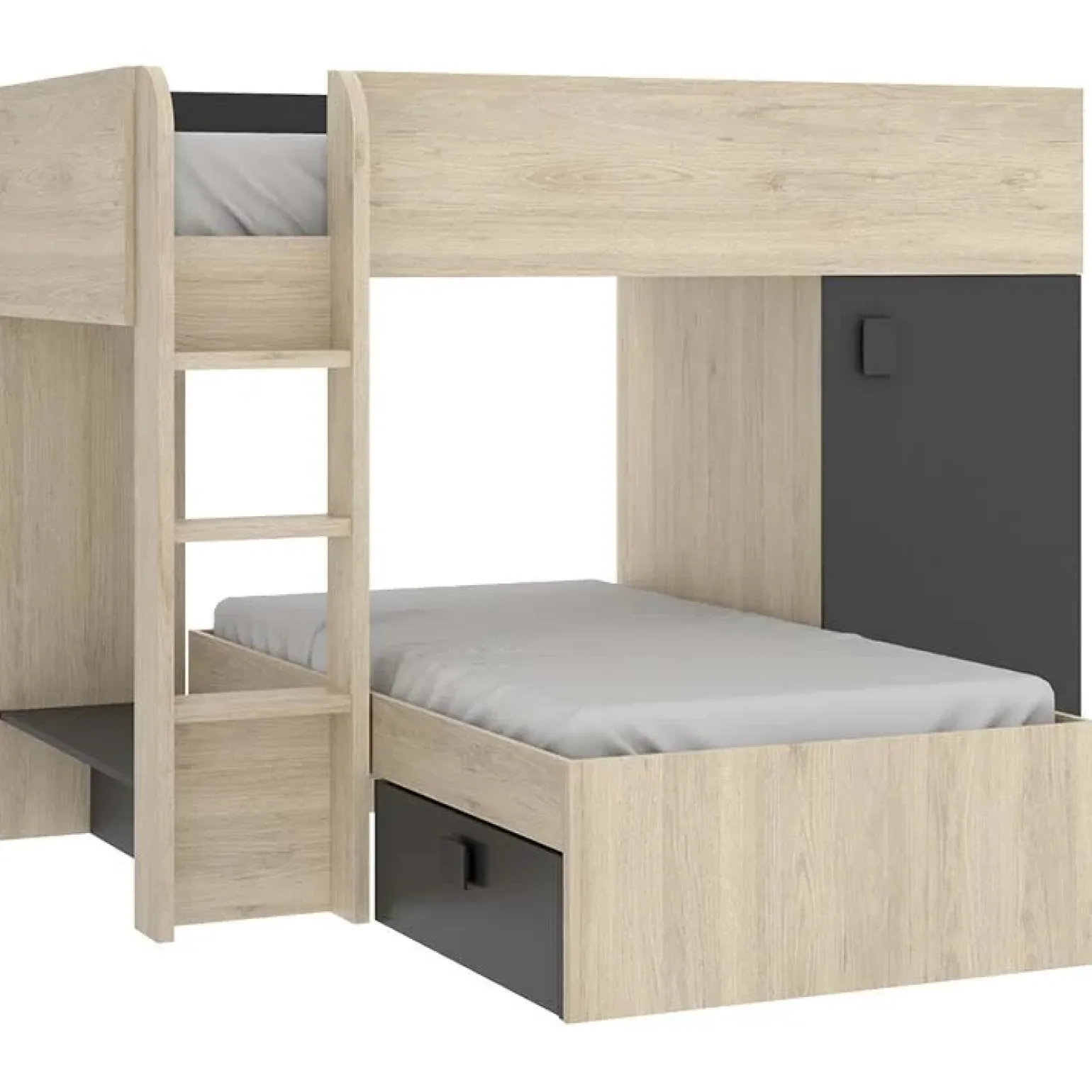 Cameretta 255x109cm 2 letti a soppalco reversibile rovere grafite Sole
