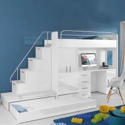 Cameretta 324x86cm 2 letti singoli completa bianco Diego Gihome®