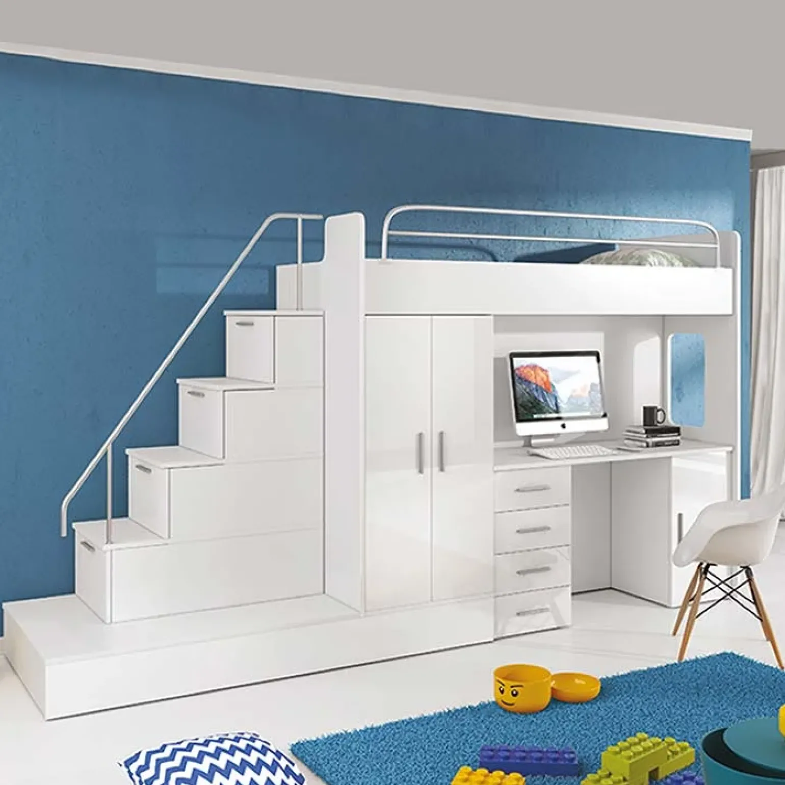 Cameretta 324x86cm 2 letti singoli completa bianco Diego Gihome®