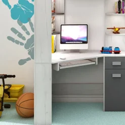 Cameretta 204x120cm 1 letto singolo completa destra bambini bianco pino grafite Dollie Gihome®