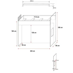 Cameretta 254x120cm 1 letto soppalco bambini bianco rosa lucido Simone Gihome®
