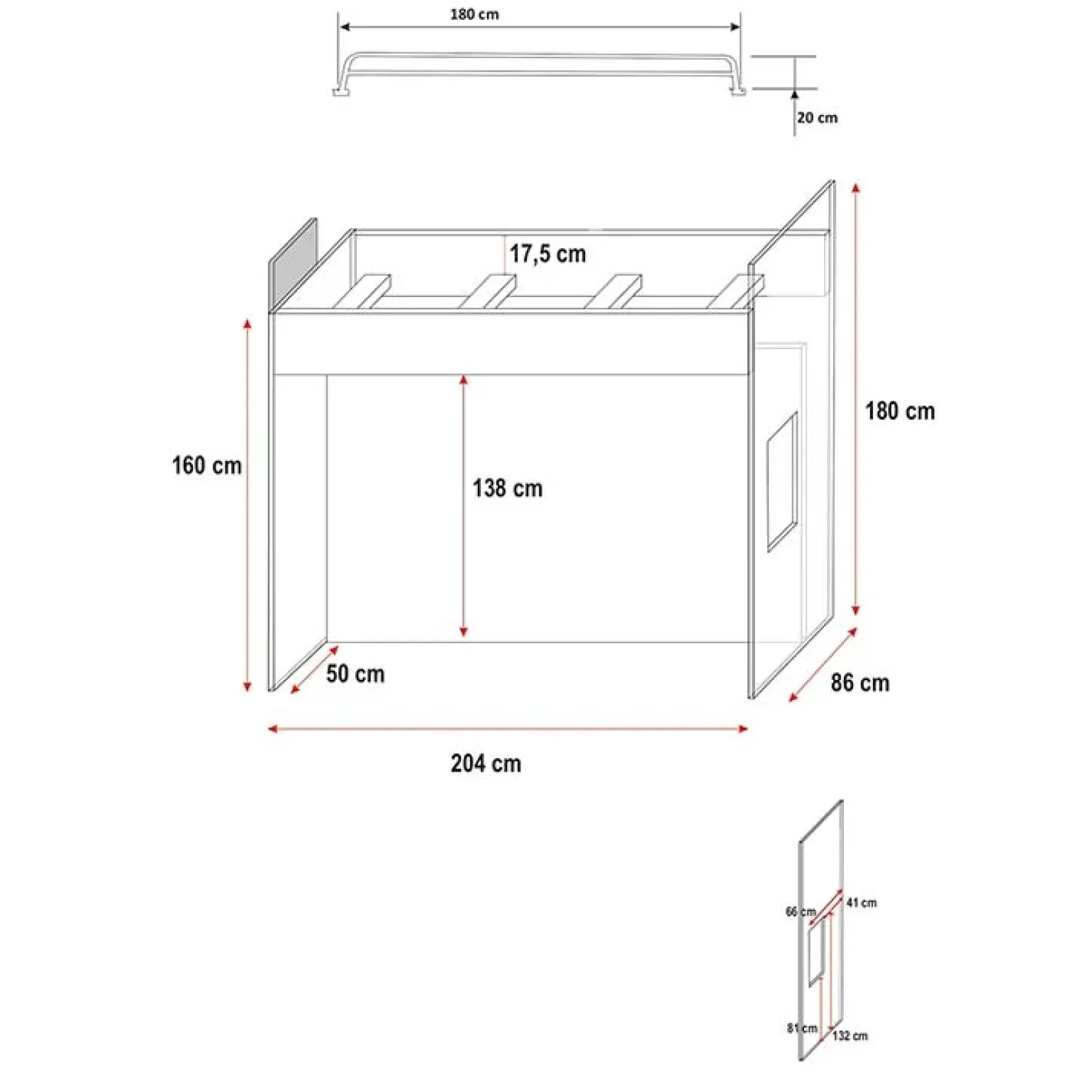 Cameretta 254x120cm 1 letto soppalco bambini bianco rosa lucido Simone Gihome®