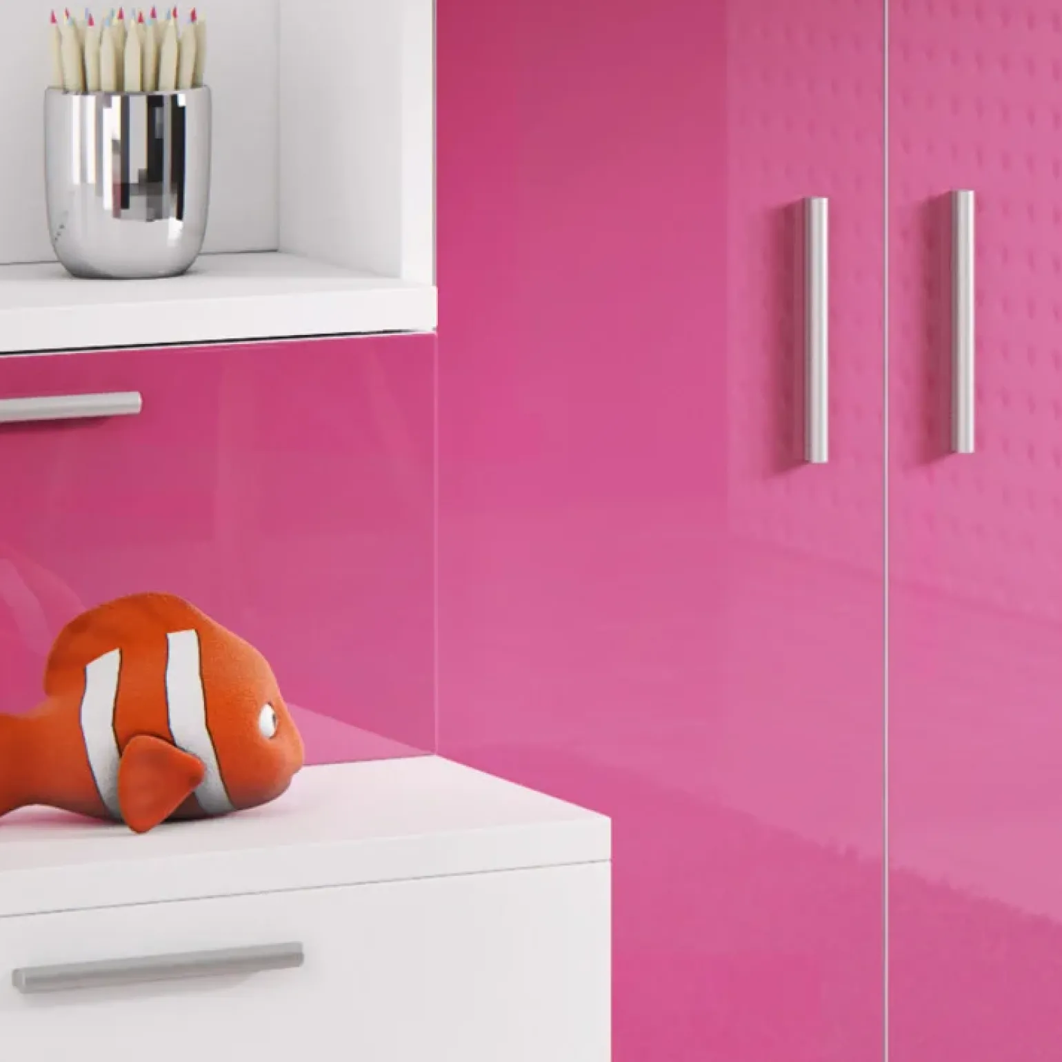 Cameretta 254x120cm 1 letto soppalco bambini bianco rosa lucido Simone Gihome®