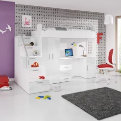 Cameretta 254x120cm 1 letto soppalco bianco lucido Simone Gihome®