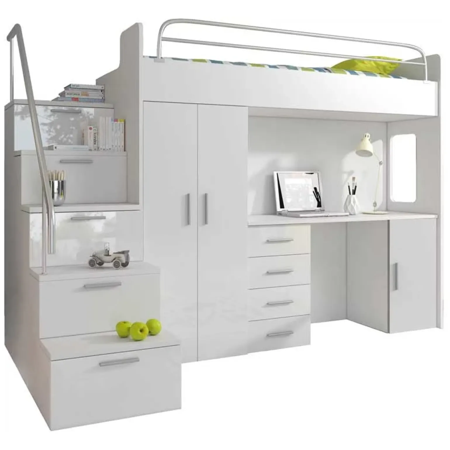 Cameretta 254x120cm 1 letto soppalco bianco lucido Simone Gihome®