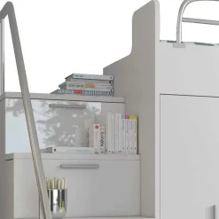 Cameretta 254x120cm 1 letto soppalco bianco lucido Simone Gihome®