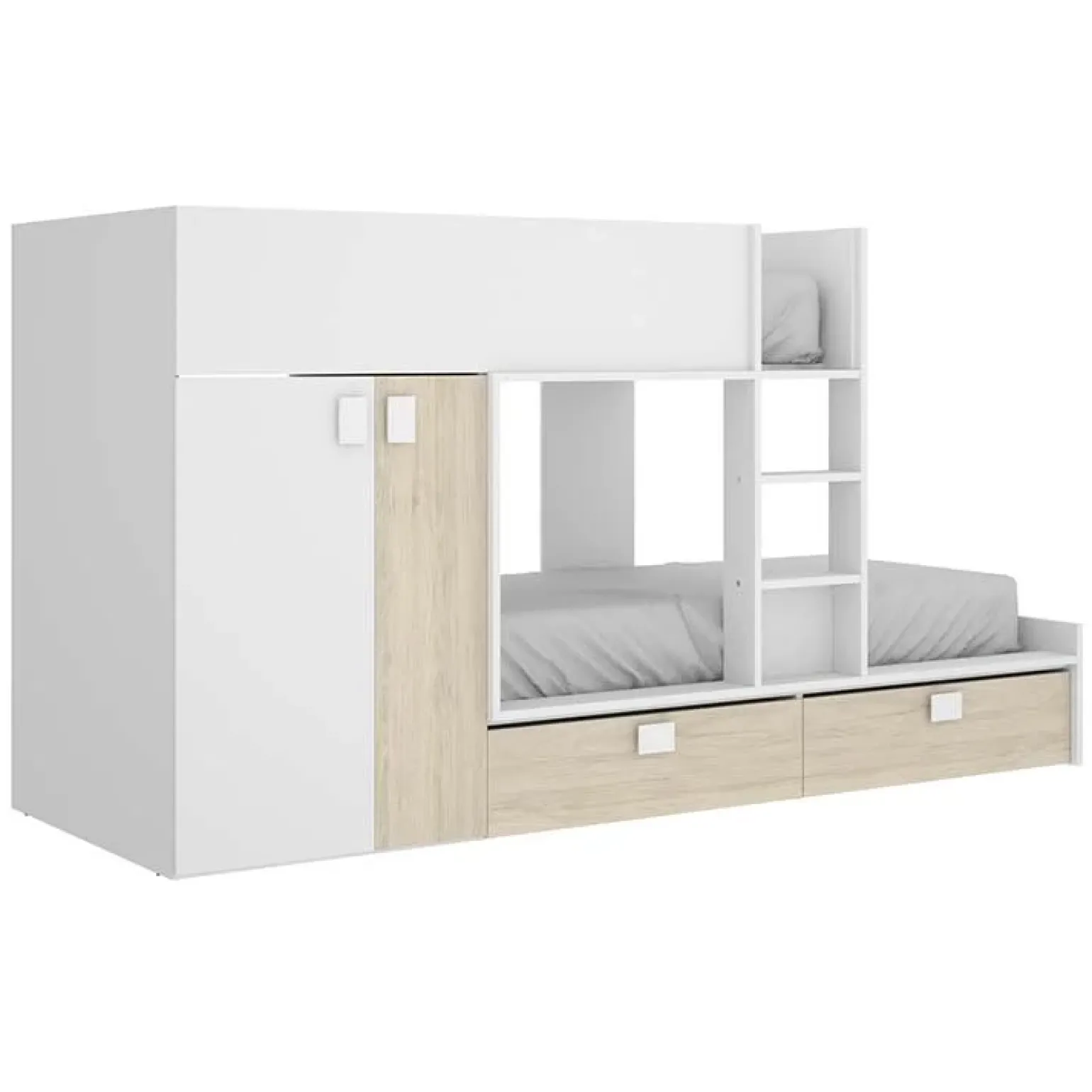 Cameretta 275x106cm bambini 2 letti reversibile rovere bianco opaco a soppalco Clark