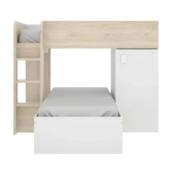 Cameretta 255x112cm bambini 2 letti reversibile rovere bianco a soppalco Sole