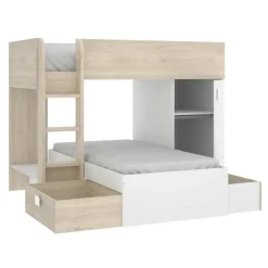 Cameretta 255x112cm bambini 2 letti reversibile rovere bianco a soppalco Sole