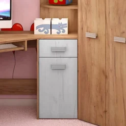Cameretta 204x120cm bambini completa destra 1 letto singolo rovere miele bianco frassinato Dollie Gihome®
