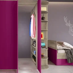 Cameretta 352x124cm con cabina armadio rovere fucsia Fabio Gihome®
