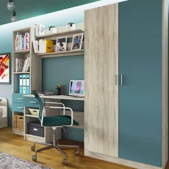 Cameretta per bambini completa 1 letto reversibile rovere blu petrolio Alex Gihome®