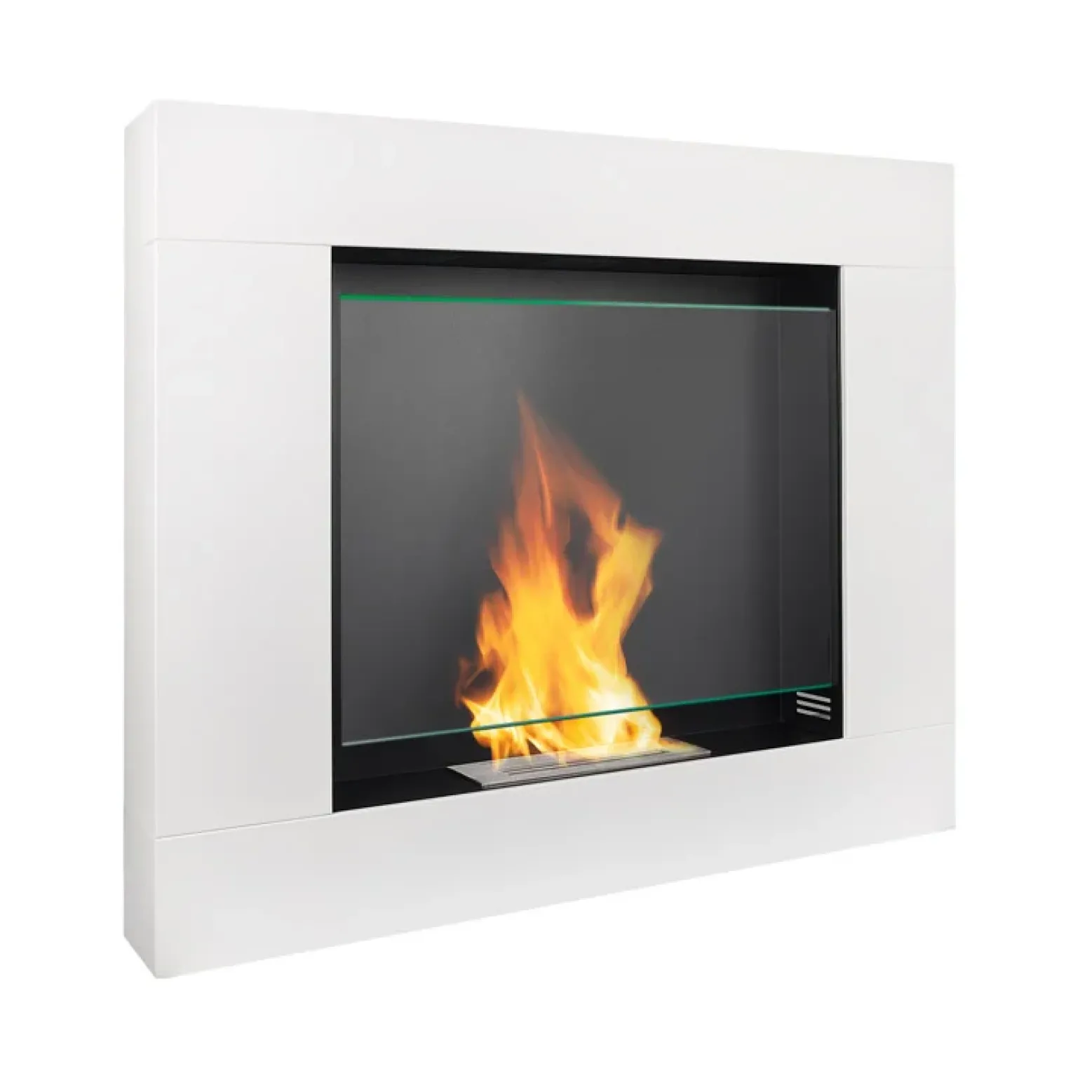 Caminetto bioetanolo 105x90h cm da parete acciaio e vetro bianco Etna
