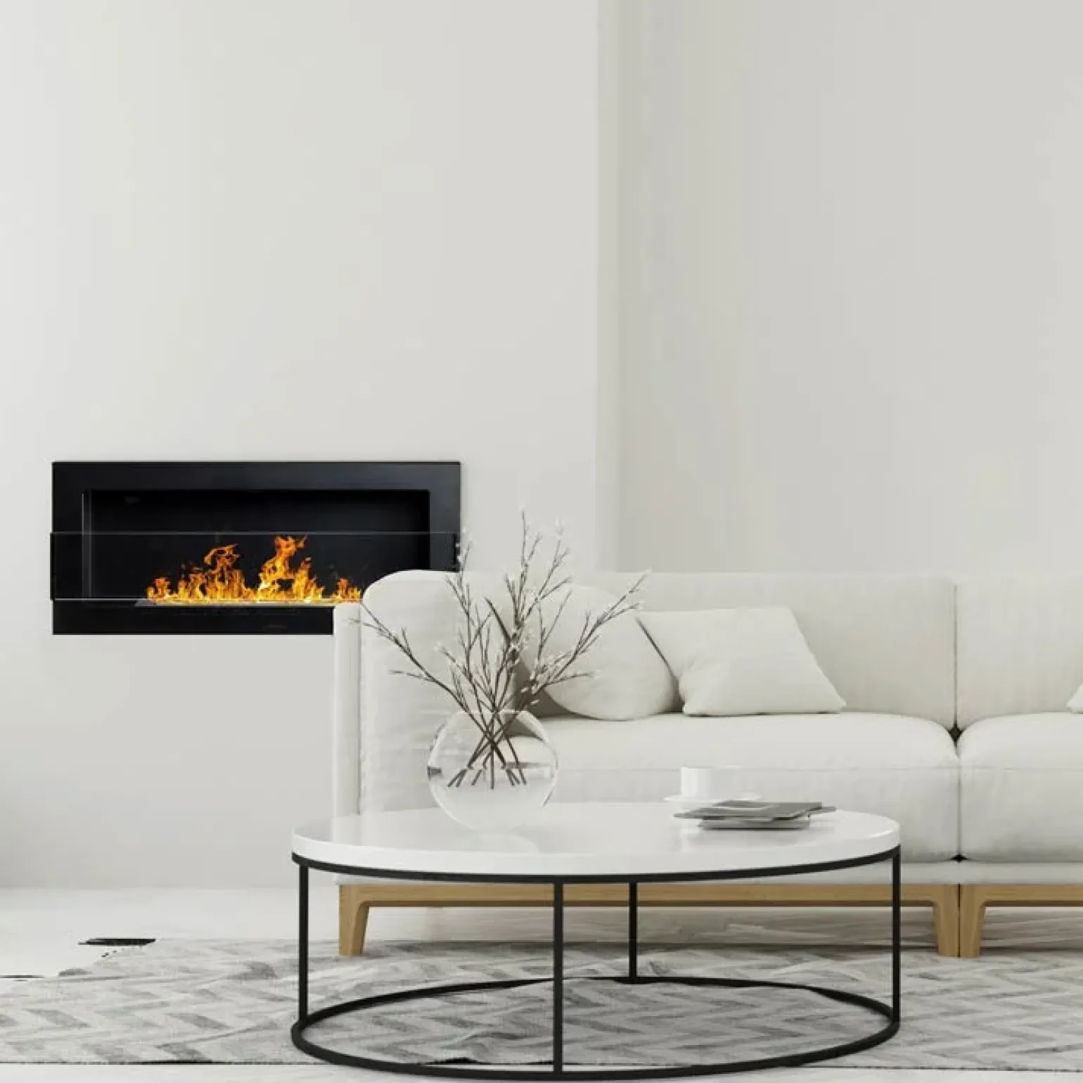 Caminetto 90x40h cm bioetanolo con vetro nero opaco Albert Gihome®